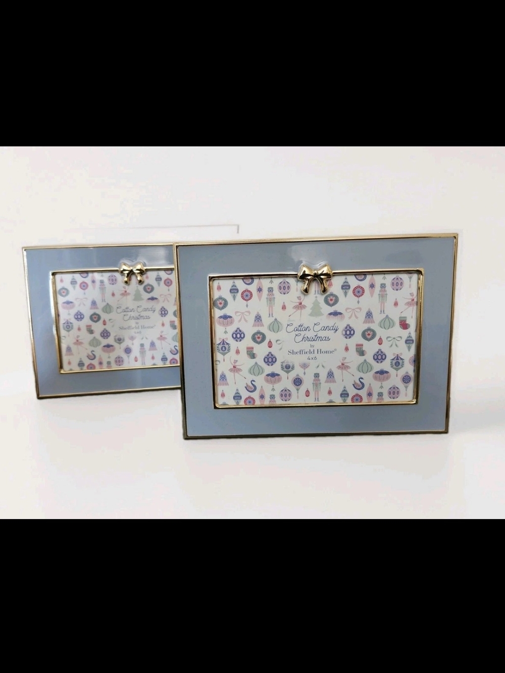 Set Of 2 Sheffield Home Cotton Candy Christmas Photo Frames with Gold Bow Accent